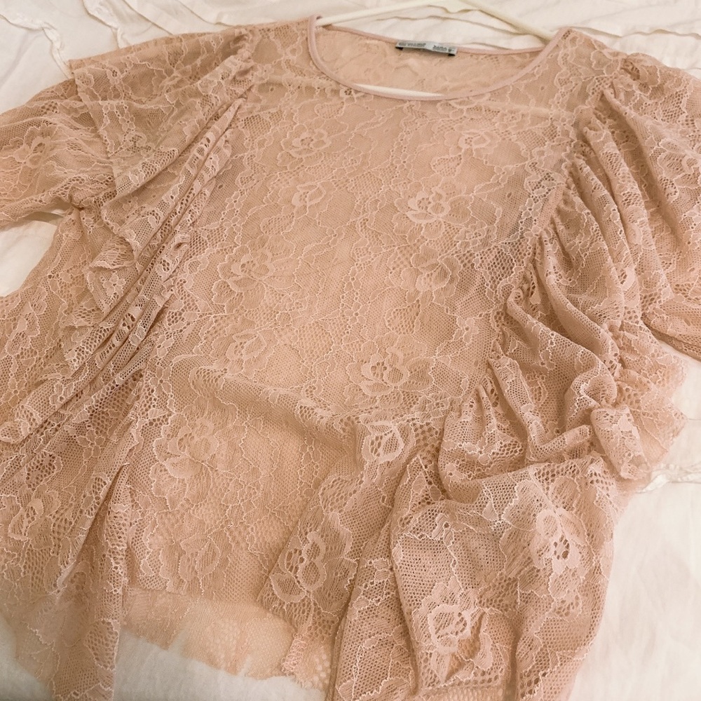 Zara pink lace see through shirt
